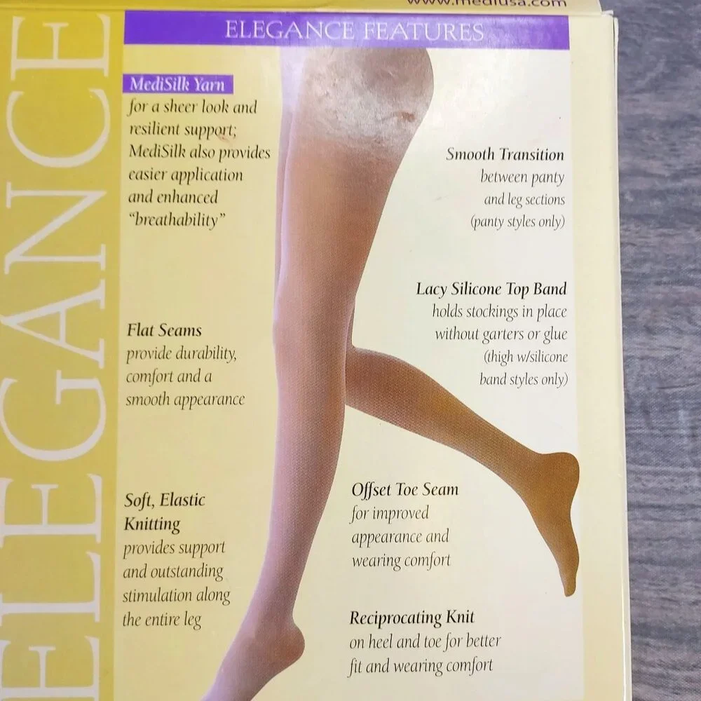 MEDIVEN Elegance  Calf Compression Closed- Toe Stockings Size L Beige 12-16 mmHg